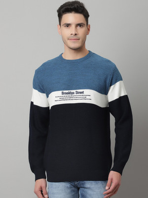 CANTABIL Colorblock Round Neck Casual Men Blue Sweater