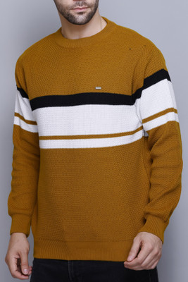 eWools Colorblock Round Neck Casual Men Gold Sweater