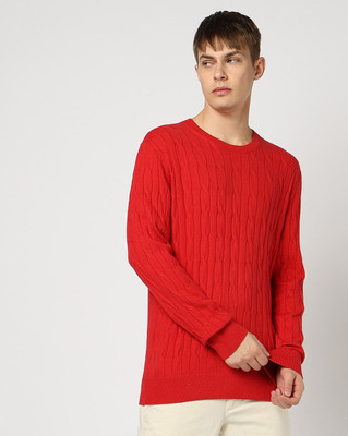 GAP Self Design Round Neck Casual Men Red Sweater