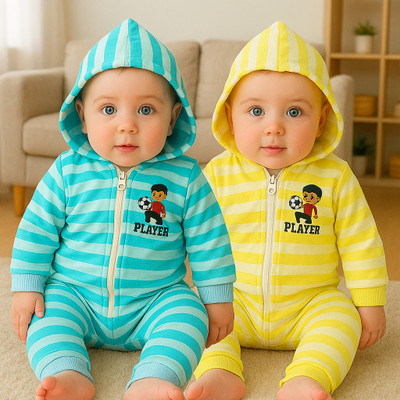 FRANSCART Striped Hooded Neck Casual Baby Boys & Baby Girls Blue, Yellow Sweater