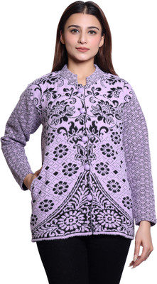hrd7 Self Design Round Neck Casual Women Purple Sweater