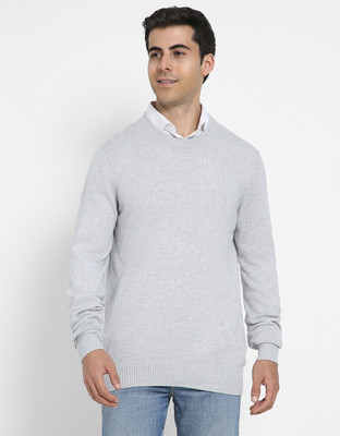 American Eagle Striped Crew Neck Casual Men Grey Sweater