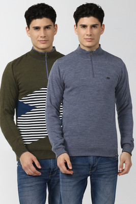 PETER ENGLAND Self Design High Neck Casual Men Multicolor Sweater