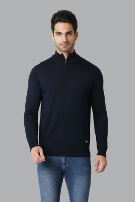 VAN HEUSEN Solid High Neck Casual Men Blue Sweater