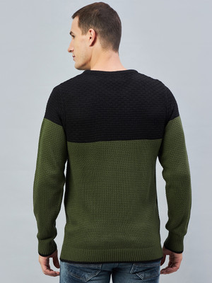 Club York Colorblock Round Neck Casual Men Green, Black Sweater