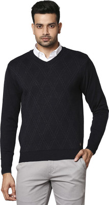 Raymond Argyle V Neck Casual Men Blue Sweater