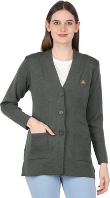 MONTE CARLO Solid V Neck Casual Women Green Sweater