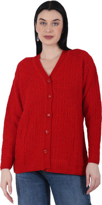 HITTIKA Self Design Round Neck Casual Women Red Sweater