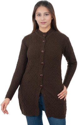 Dartline Self Design High Neck Casual Women Brown Sweater