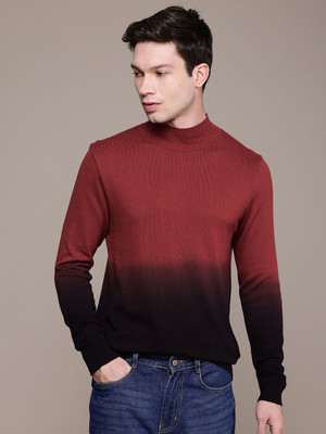 French Connection Self Design Turtle Neck Casual Men Maroon Sweater