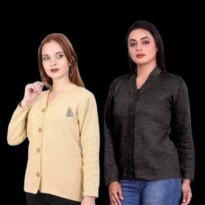 LUXURIOUS DESIGN Solid V Neck Casual Women Black, Beige Sweater