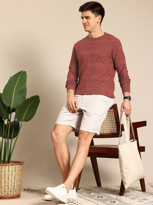Mast & Harbour Self Design Round Neck Casual Men Red Sweater