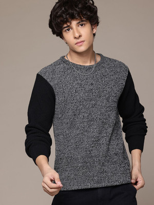 Roadster Solid Round Neck Casual Men Black Sweater