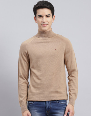 MONTE CARLO Solid Round Neck Casual Men Brown Sweater