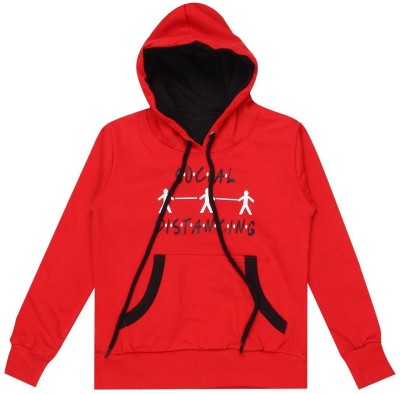 dongli Printed Hooded Neck Casual Boys & Girls Red Sweater