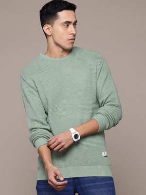 Roadster Solid Round Neck Casual Men Green Sweater