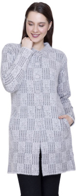 HITTIKA Self Design V Neck Casual Women Grey Sweater