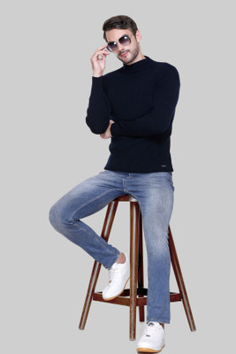 513 Solid Turtle Neck Casual Men Dark Blue Sweater