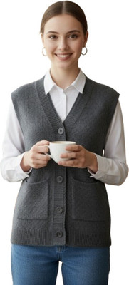 KingsImpex Solid V Neck Formal Men Grey Sweater