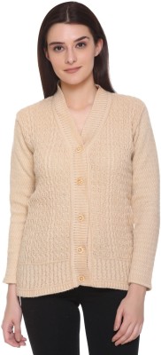 Ozarro Self Design V Neck Casual Women Beige Sweater