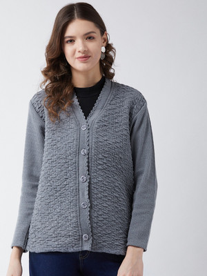 Pivl Woven V Neck Casual Women Grey Sweater