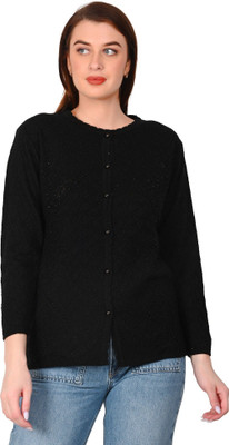 HITTIKA Solid Round Neck Casual Women Black Sweater