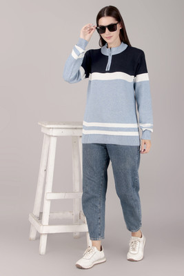lewiston Striped Round Neck Casual Men Light Blue Sweater