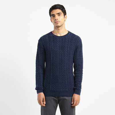 LEVI'S Self Design Crew Neck Casual Men Light Blue Sweater