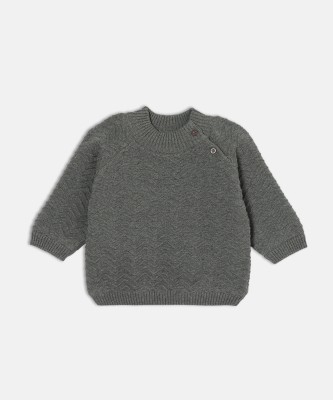 MINI KLUB Solid High Neck Casual Baby Boys Grey Sweater