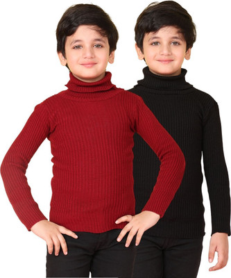 Superminis Striped High Neck Casual Boys Black, Maroon Sweater