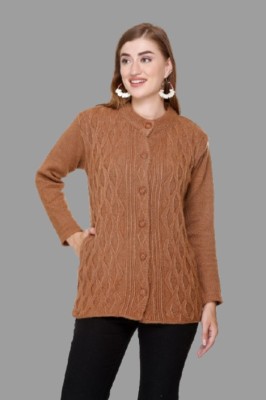 Biwu Self Design Round Neck Casual Women Brown Sweater