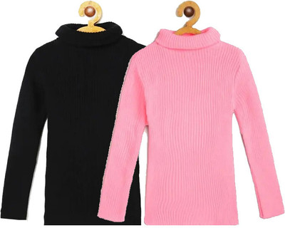Humera Solid Turtle Neck Casual Baby Boys & Baby Girls Black, Pink Sweater
