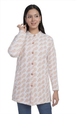 Harjot Printed Mandarin Neck Casual Women Orange Sweater
