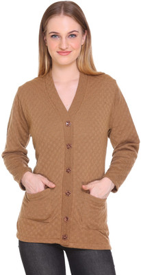 LE ARC Solid V Neck Casual Women Beige Sweater
