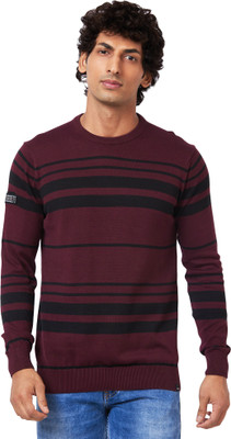 Spykar Woven Round Neck Casual Men Red Sweater