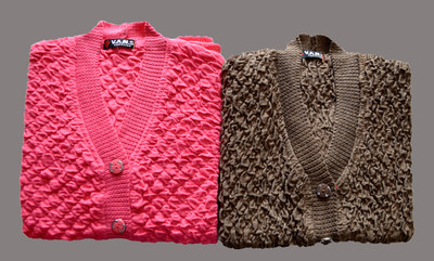 Shunit creation Solid V Neck Formal Women Pink, Brown Sweater