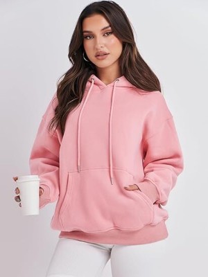 BG TAX Solid Hooded Neck Casual Women Pink Sweater