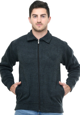 Life and style Striped Collared Neck Casual Men Grey Sweater