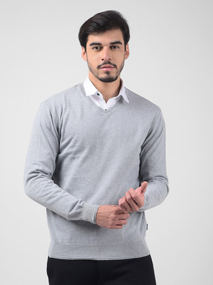 NUMERO UNO Solid V Neck Casual Men Grey Sweater