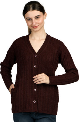 lady willington Self Design Crew Neck Casual Women Maroon Sweater