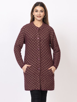 TWENTY ME Self Design V Neck Casual Women Maroon Sweater