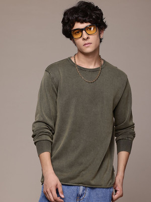 Roadster Solid Round Neck Casual Men Green Sweater