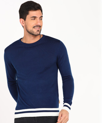 NUMERO UNO Men Solid Round Neck Blue Sweater For Rs. 399 @ 80 %