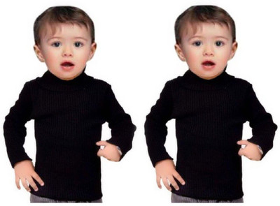 Kolva Solid High Neck Casual Boys & Girls Black Sweater