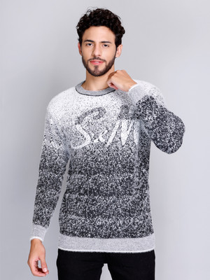 eWools Self Design Round Neck Casual Men Grey Sweater