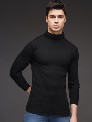 TANDUL Solid Turtle Neck Casual Men Black Sweater