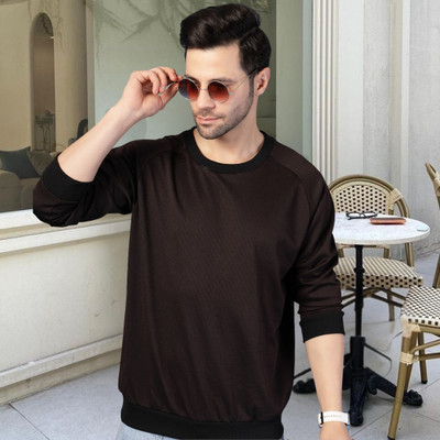 RIGO Self Design Round Neck Casual Men Brown Sweater