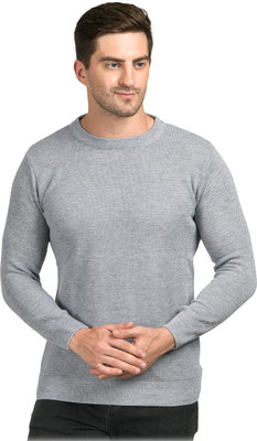 NICO WESLEY Solid Round Neck Casual Men Grey Sweater