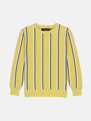Status Quo Striped Round Neck Casual Boys Yellow Sweater