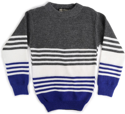 TAFASHIONMART Woven, Striped Round Neck Casual Boys & Girls Multicolor Sweater